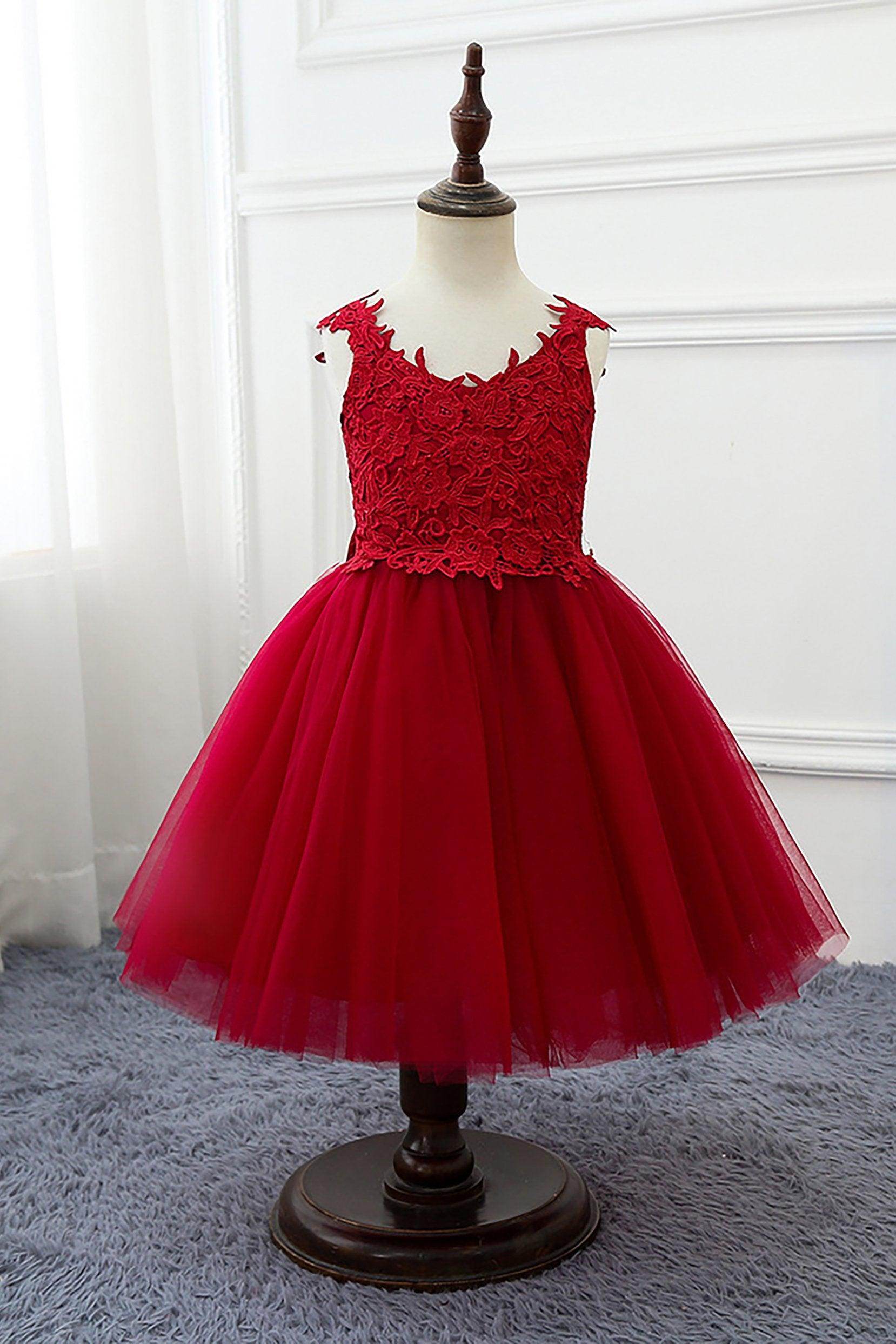 A-Line Knee Length Tulle Lace Flower Girl Dress CF0265 - COCOMELODY